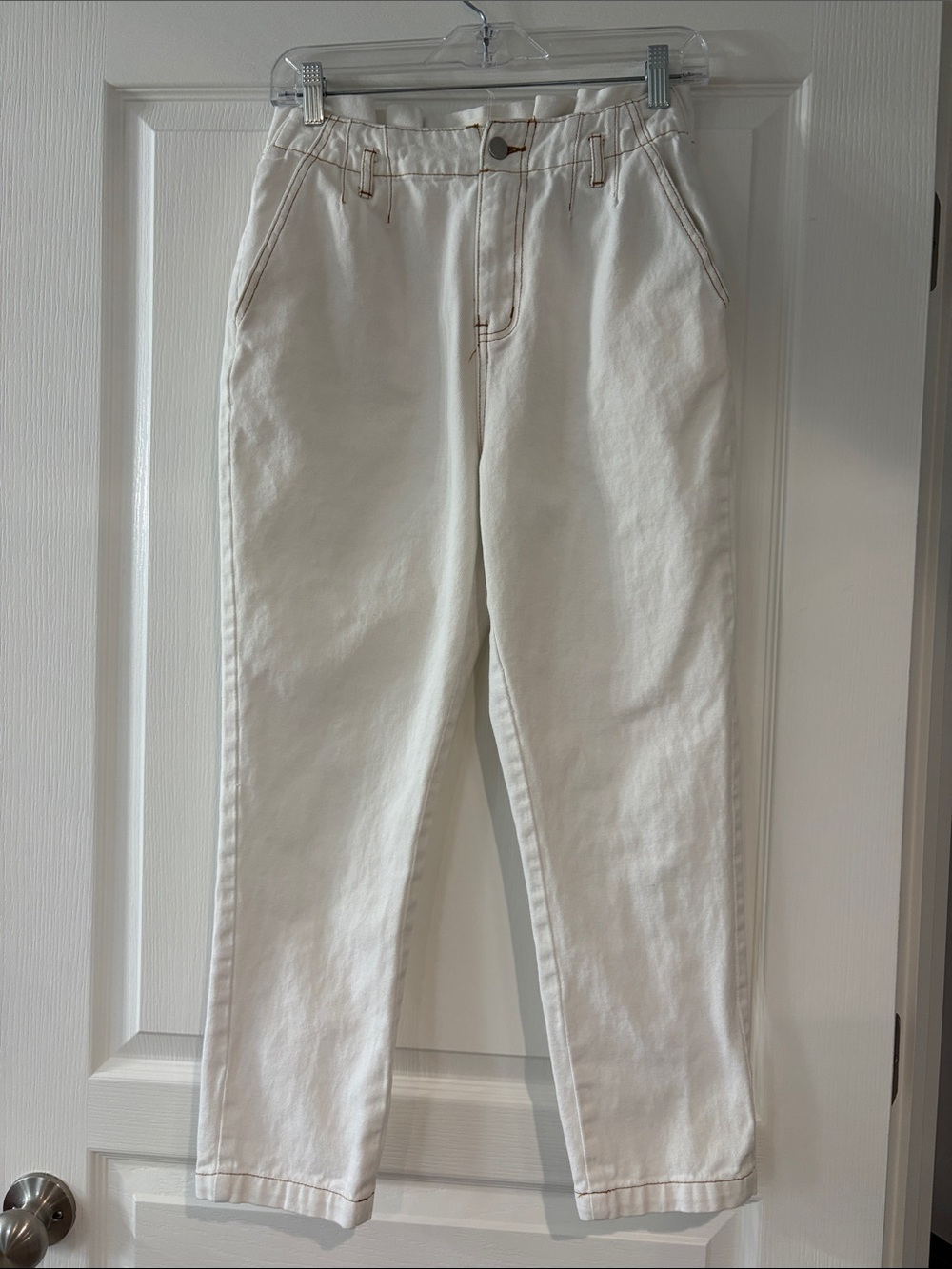 bohme High-Rise Gathered Waistband Straight Jeans in White
